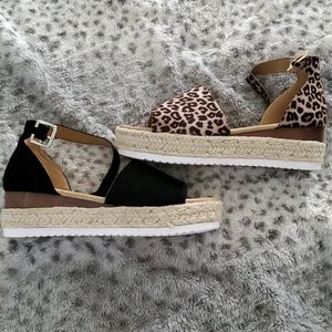 Women wedge sandals Black size 10 Leopard size 8.5